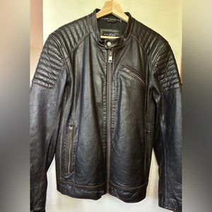 Men's Black Rivet by Wilson’s Leather Moto Jacket with Accordion Sides